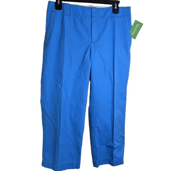 Lilly Pulitzer Pants Cropped Blue Mid Rise Capris Casual 100% Cotton Size 4 - Picture 1 of 10